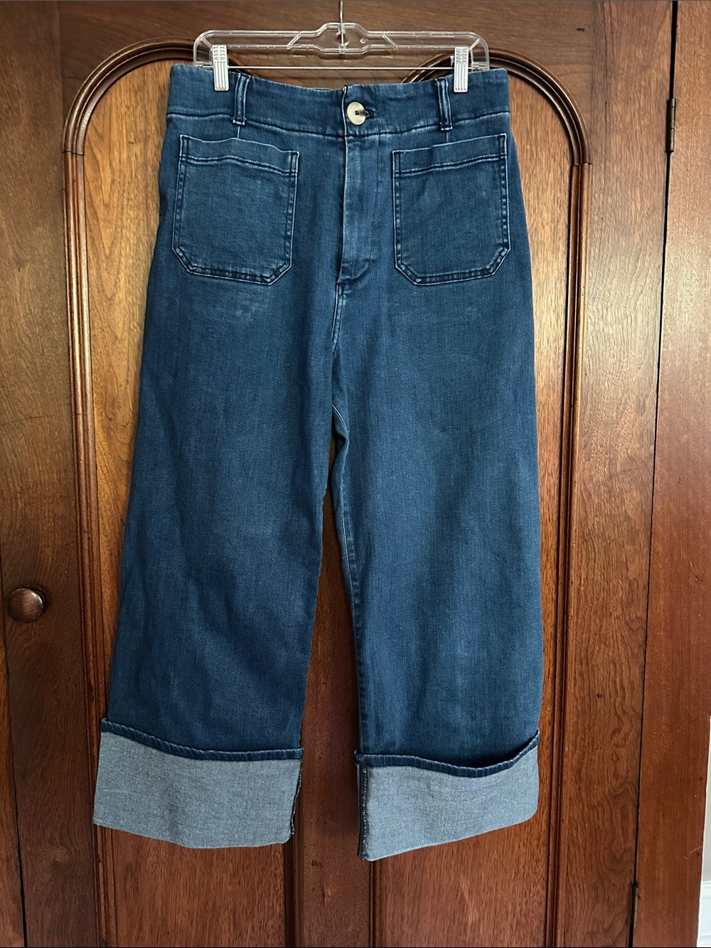 Maeve Dark Blue Cropped Wide-Leg Jeans